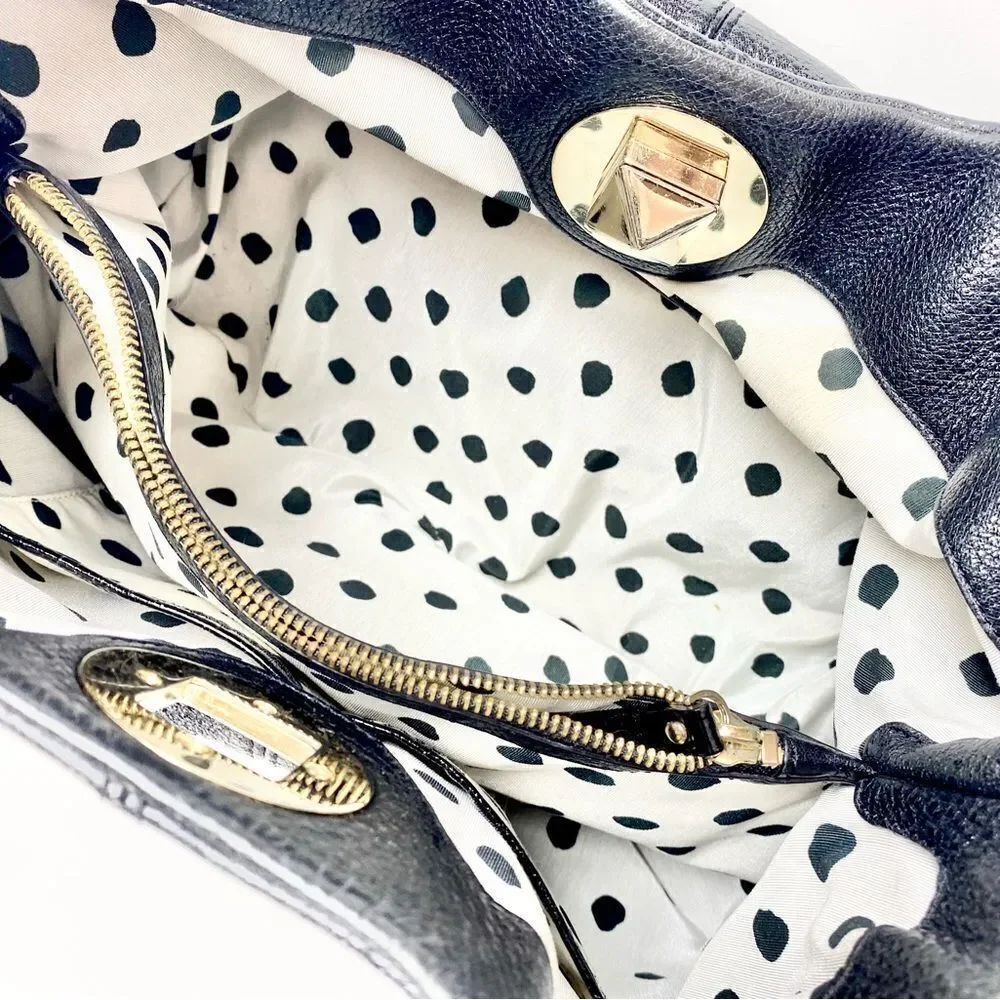 Kate Spade black leather shoulder bag w/ patent straps & gold twist clasp